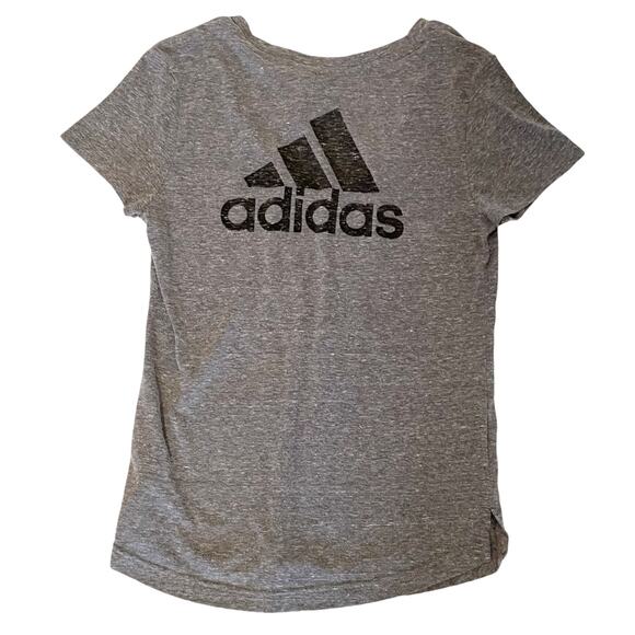 Adidas Logo V-Neck  Short Sleeve Tee Gray Small - Picture 2 of 10